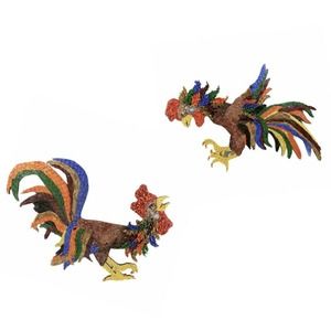 GORGEOUS VINTAGE Handcrafted Colorful Chicken Mosaic Wall Art MCM